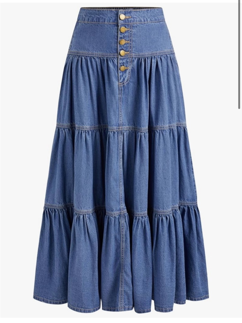 Cider Blue Tiered Denim Maxi Skirt